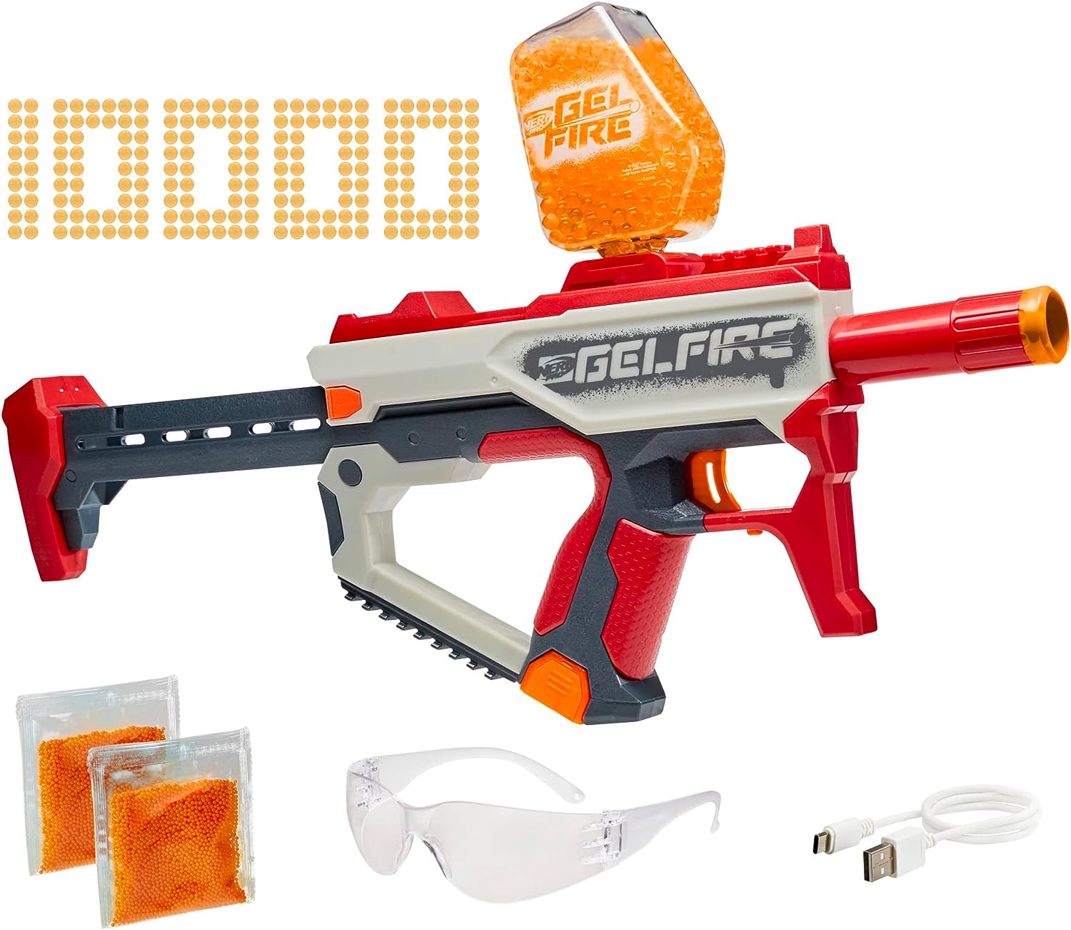 A Nerf Pro Gelfire Mythic Full Auto Blaster gun with 10,000 Gelfire Rounds.