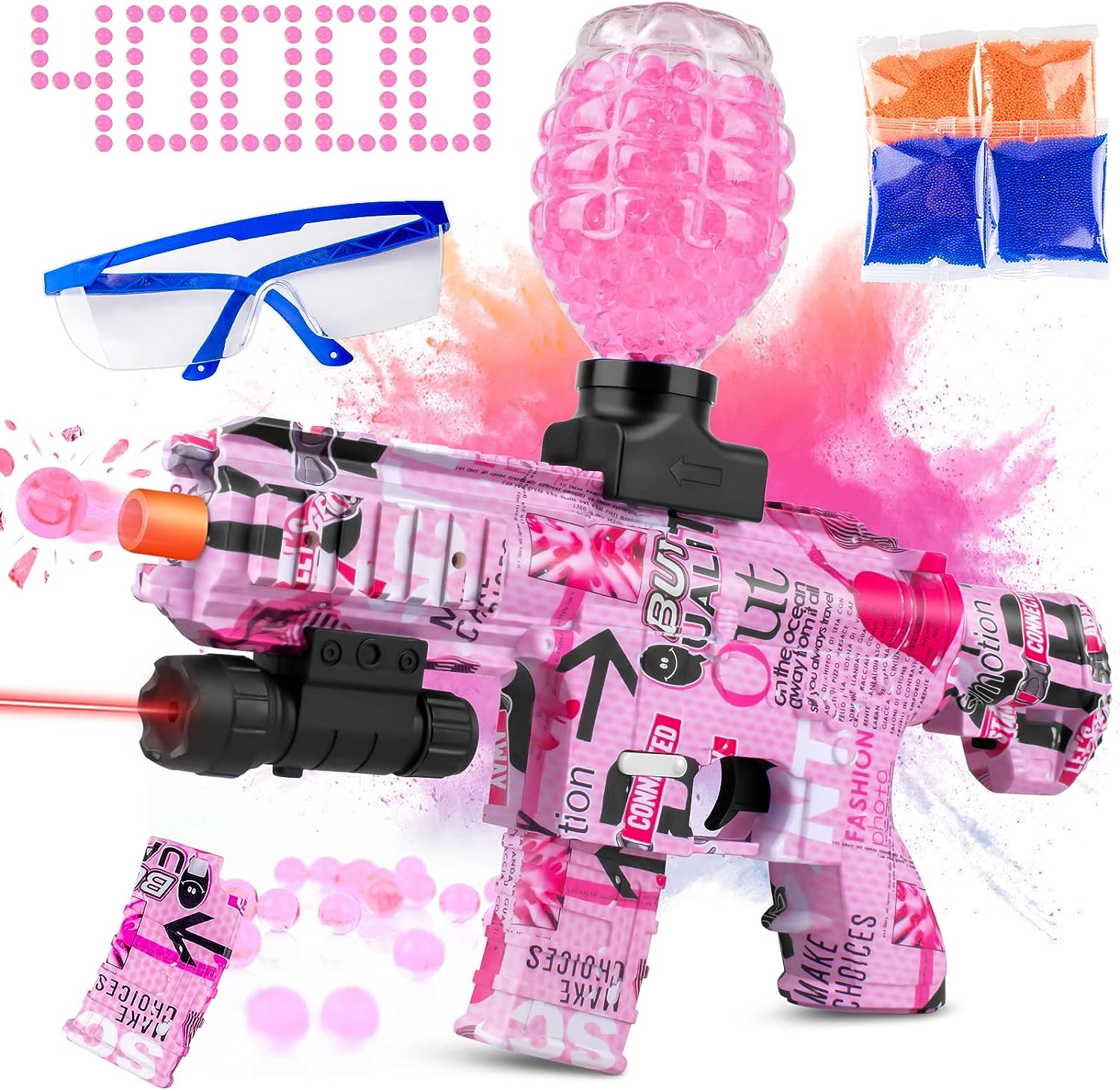 Automactic Pink Orbeeez Gun With 40000+ Water Beads And Goggles