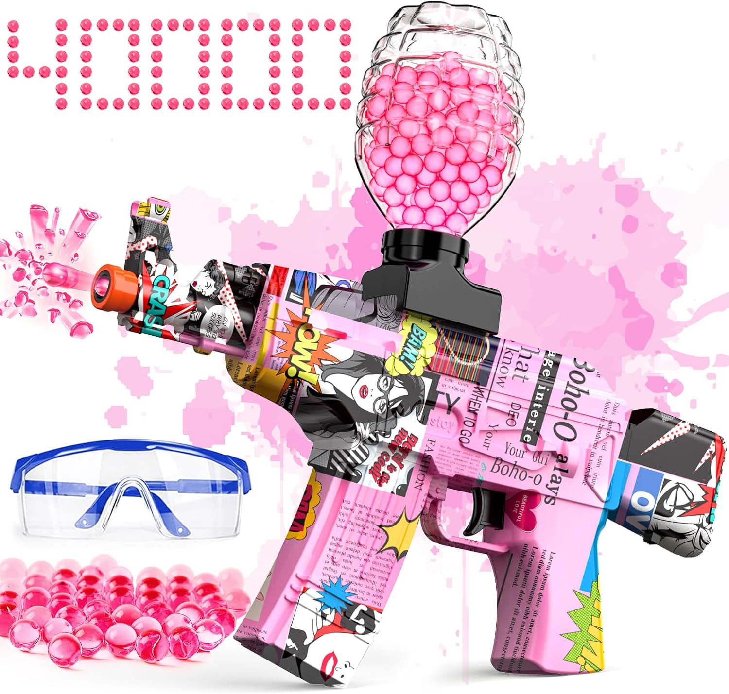 Pink Orbeez gun with 4000 water beads and other accessories