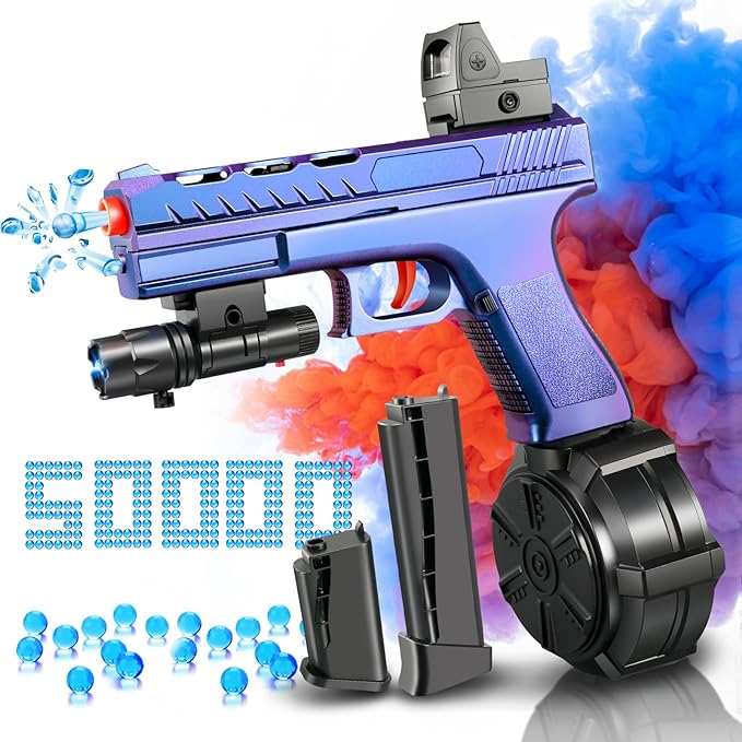 A blue orbeez gun with Electric Gel Ball Blaster Pistol With 50,000 Water Beads