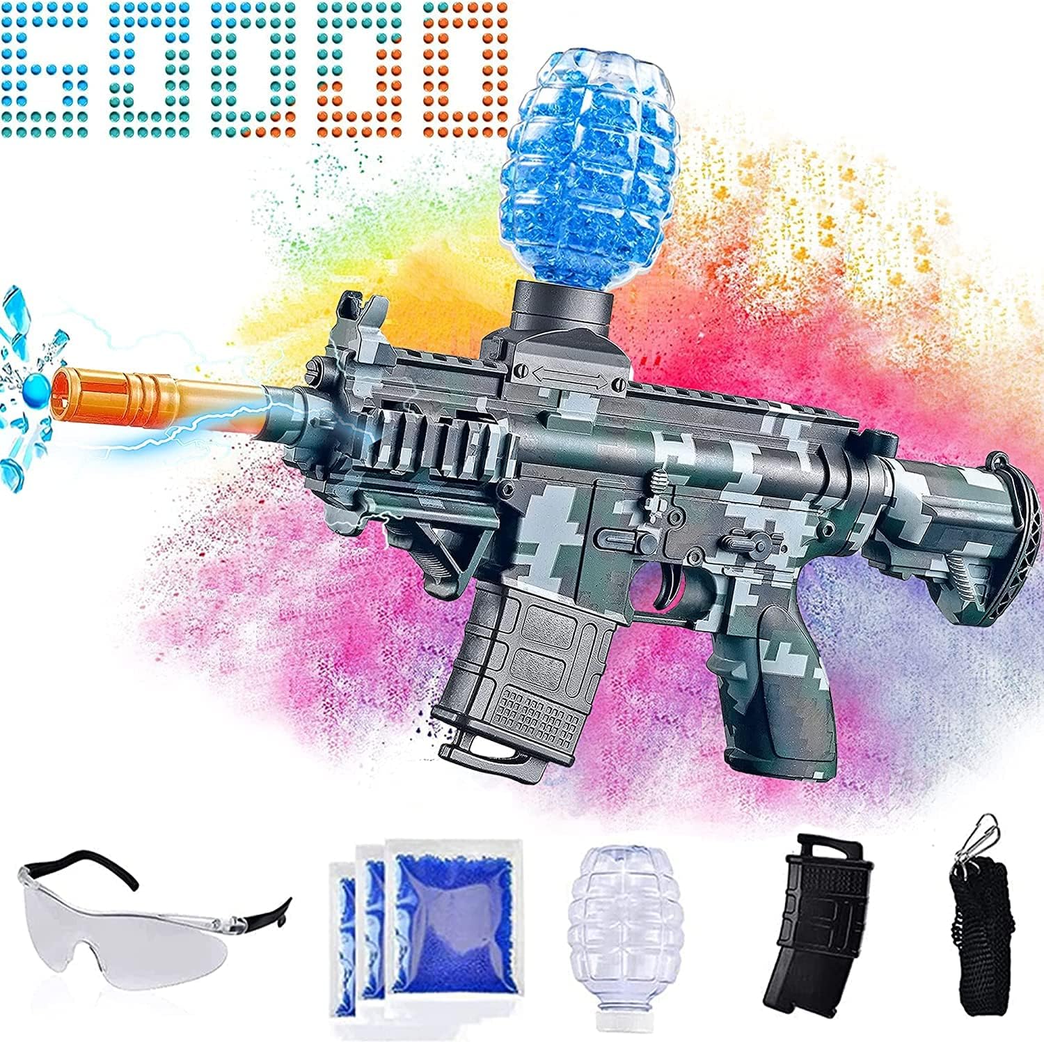 An affordable orbeez gun with an electric Orbeez gel ball blaster and accessories.