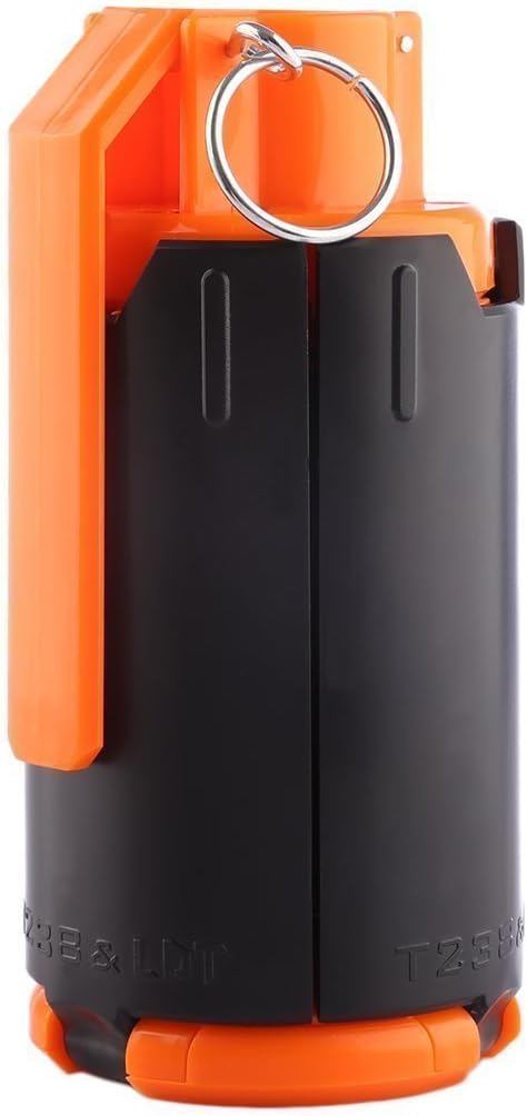 A black and orange canister with a key chain, perfect for keeping small items secure and easily accessible.